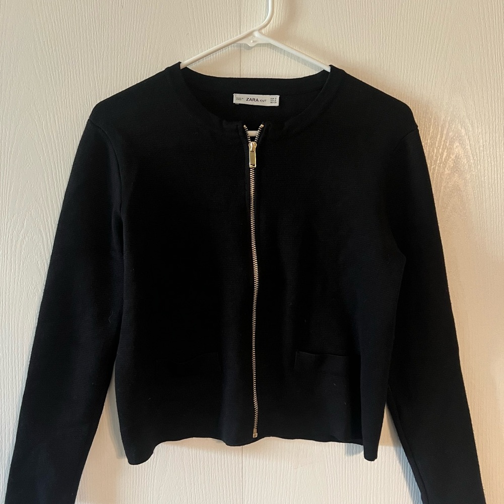 Zara Black Knit Jacket with Gold Zipper